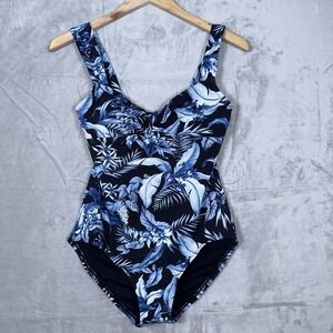 TOMMY BAHAMA Blue & Black Hawaiian Tropical Floral One Piece Swimsuit Women Sz 6